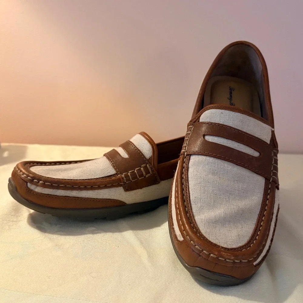 Tommy Bahama Taza Fronds Loafers Mens 9D Brown Excellent Canvas Leather